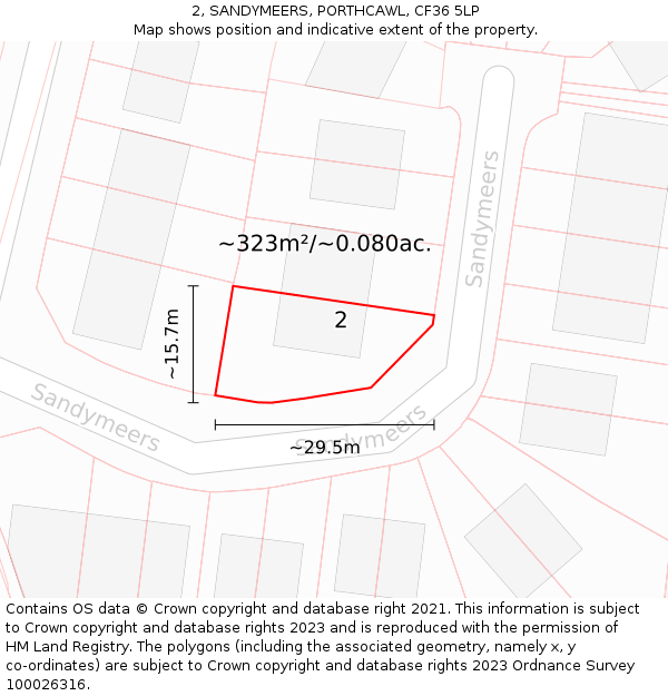 2, SANDYMEERS, PORTHCAWL, CF36 5LP: Plot and title map