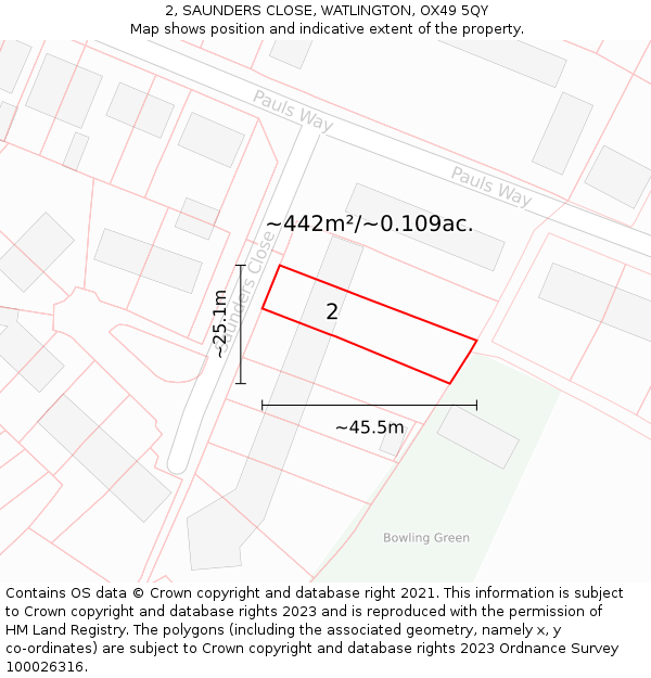 2, SAUNDERS CLOSE, WATLINGTON, OX49 5QY: Plot and title map