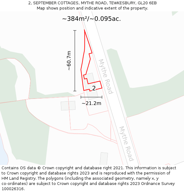2, SEPTEMBER COTTAGES, MYTHE ROAD, TEWKESBURY, GL20 6EB: Plot and title map