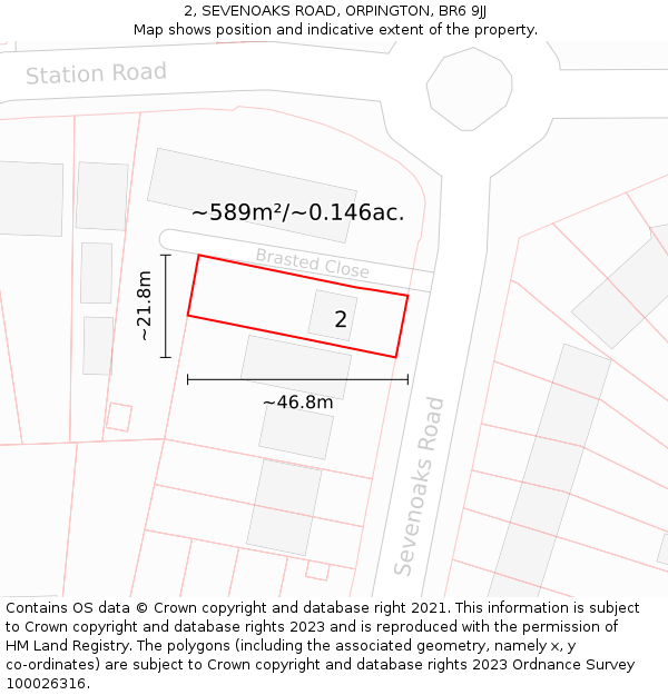 2, SEVENOAKS ROAD, ORPINGTON, BR6 9JJ: Plot and title map