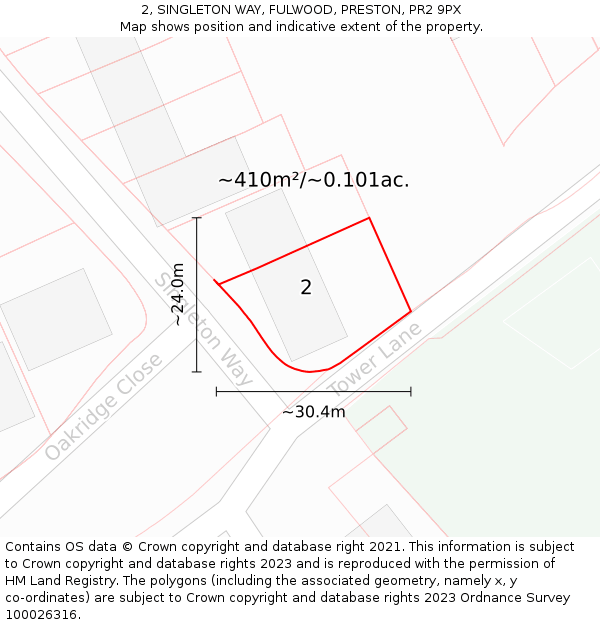 2, SINGLETON WAY, FULWOOD, PRESTON, PR2 9PX: Plot and title map