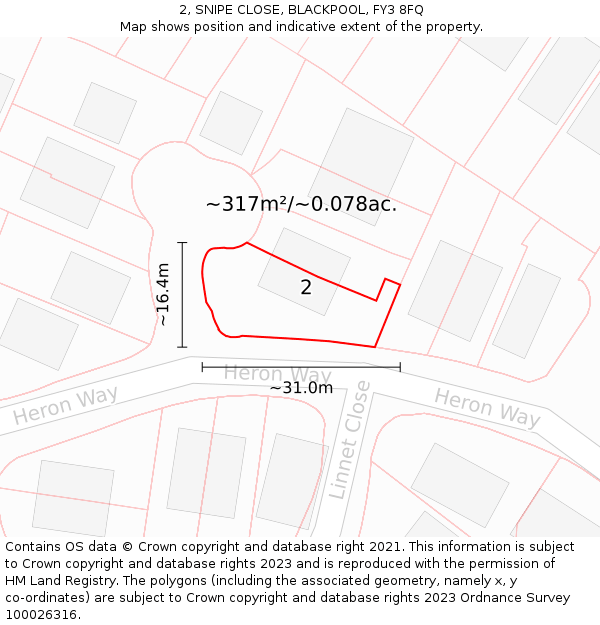 2, SNIPE CLOSE, BLACKPOOL, FY3 8FQ: Plot and title map