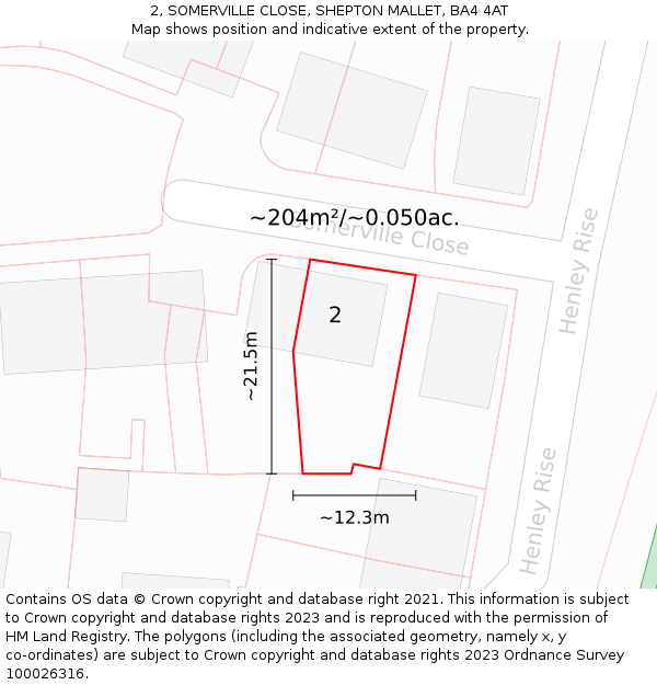 2, SOMERVILLE CLOSE, SHEPTON MALLET, BA4 4AT: Plot and title map