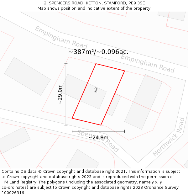 2, SPENCERS ROAD, KETTON, STAMFORD, PE9 3SE: Plot and title map