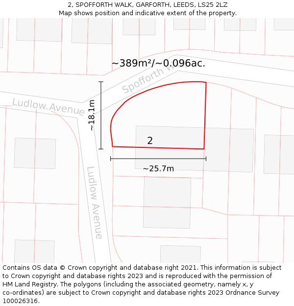 2, SPOFFORTH WALK, GARFORTH, LEEDS, LS25 2LZ: Plot and title map