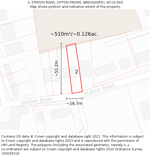 2, STATION ROAD, DITTON PRIORS, BRIDGNORTH, WV16 6SS: Plot and title map