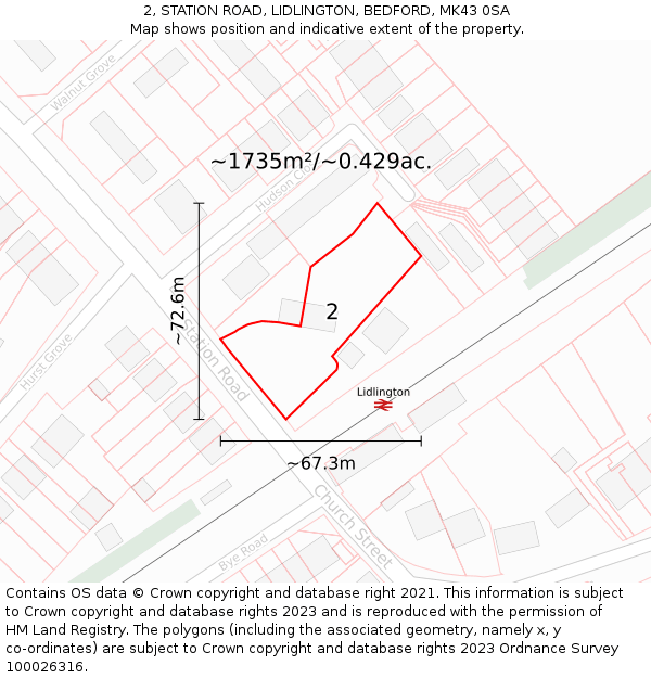 2, STATION ROAD, LIDLINGTON, BEDFORD, MK43 0SA: Plot and title map