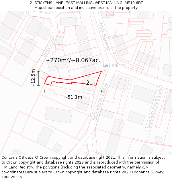 2, STICKENS LANE, EAST MALLING, WEST MALLING, ME19 6BT: Plot and title map