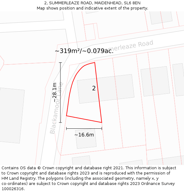 2, SUMMERLEAZE ROAD, MAIDENHEAD, SL6 8EN: Plot and title map