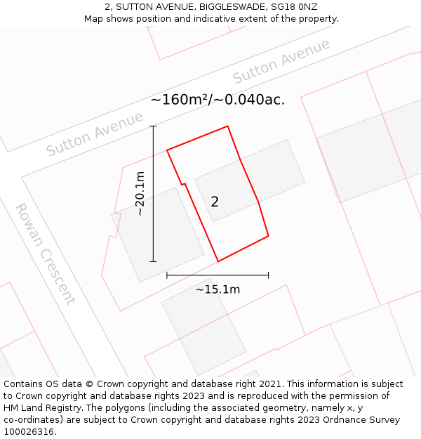 2, SUTTON AVENUE, BIGGLESWADE, SG18 0NZ: Plot and title map