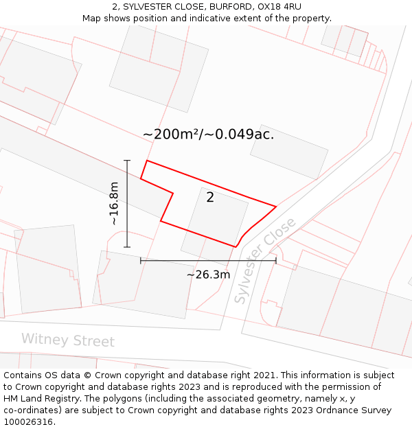 2, SYLVESTER CLOSE, BURFORD, OX18 4RU: Plot and title map