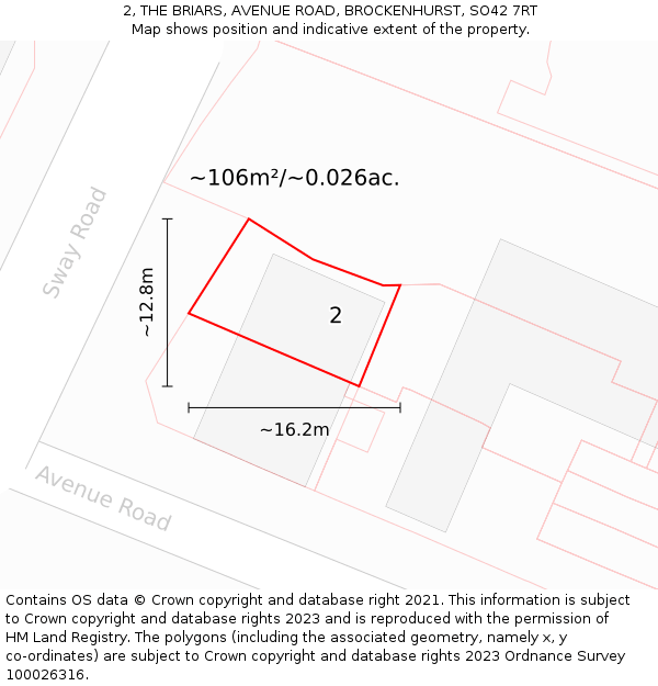 2, THE BRIARS, AVENUE ROAD, BROCKENHURST, SO42 7RT: Plot and title map