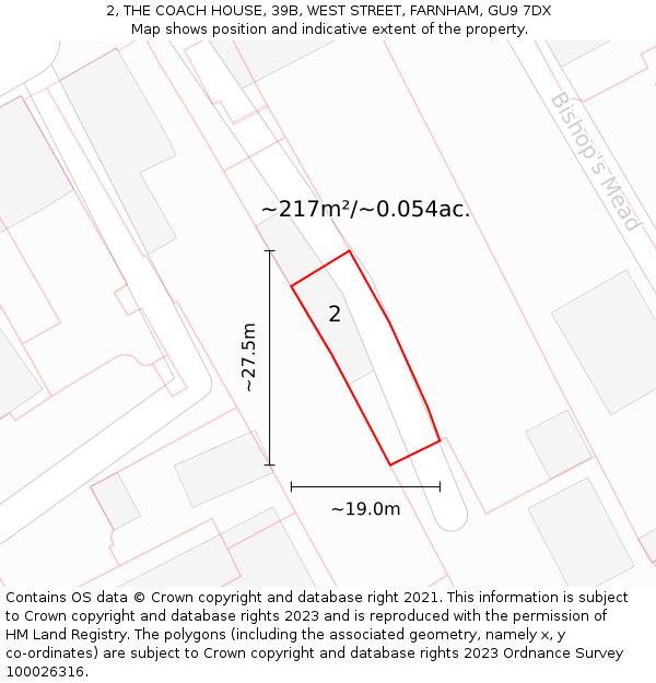 2, THE COACH HOUSE, 39B, WEST STREET, FARNHAM, GU9 7DX: Plot and title map