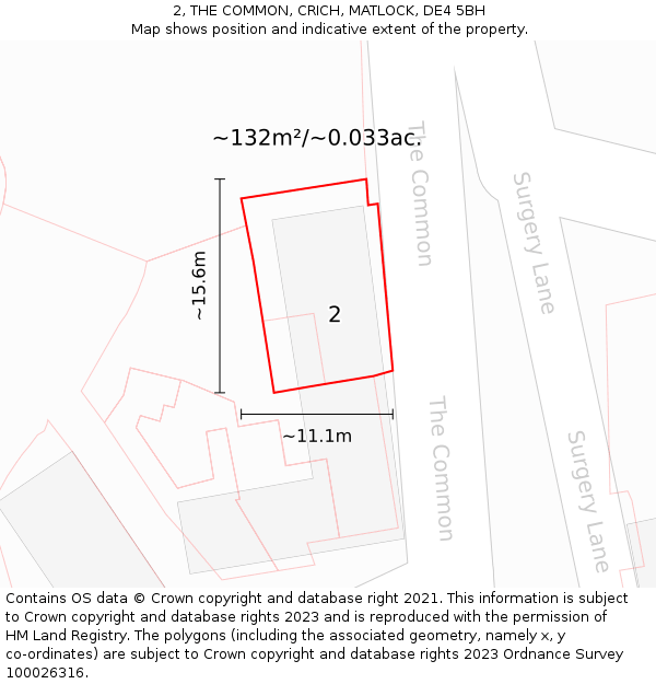 2, THE COMMON, CRICH, MATLOCK, DE4 5BH: Plot and title map