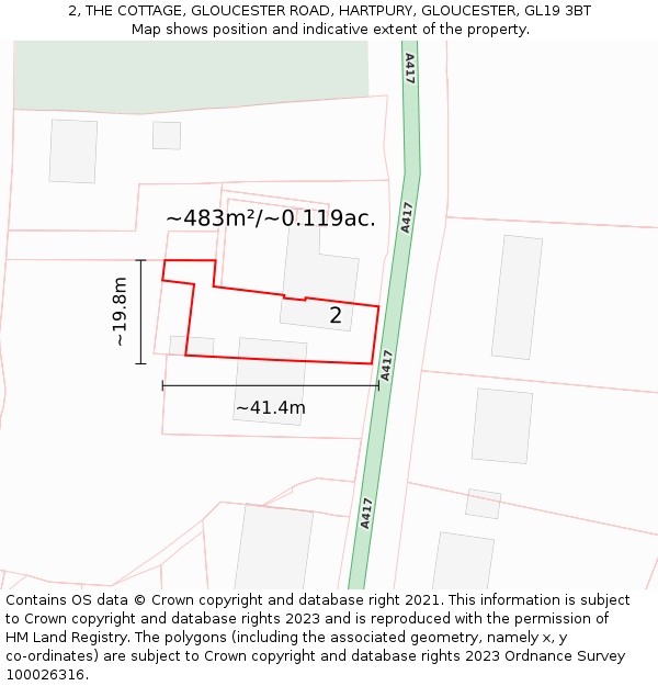 2, THE COTTAGE, GLOUCESTER ROAD, HARTPURY, GLOUCESTER, GL19 3BT: Plot and title map