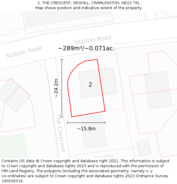 2, THE CRESCENT, SEGHILL, CRAMLINGTON, NE23 7SL: Plot and title map