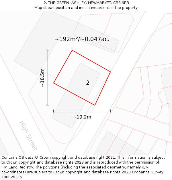 2, THE GREEN, ASHLEY, NEWMARKET, CB8 9EB: Plot and title map