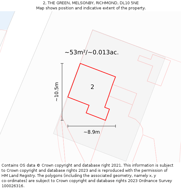 2, THE GREEN, MELSONBY, RICHMOND, DL10 5NE: Plot and title map