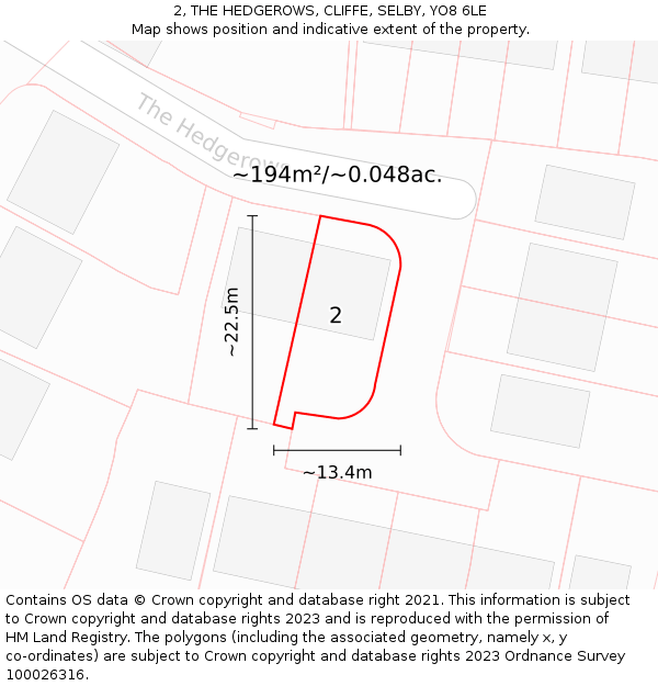 2, THE HEDGEROWS, CLIFFE, SELBY, YO8 6LE: Plot and title map