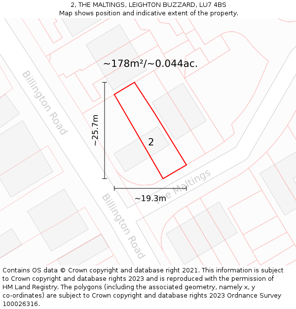 2, THE MALTINGS, LEIGHTON BUZZARD, LU7 4BS: Plot and title map