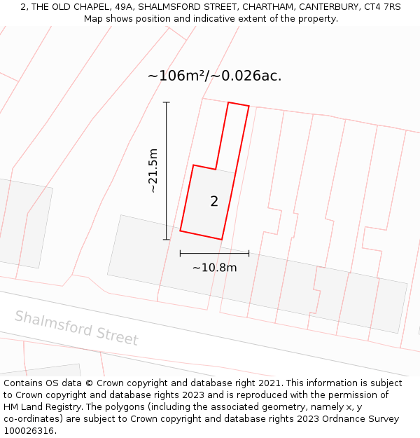 2, THE OLD CHAPEL, 49A, SHALMSFORD STREET, CHARTHAM, CANTERBURY, CT4 7RS: Plot and title map