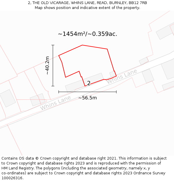 2, THE OLD VICARAGE, WHINS LANE, READ, BURNLEY, BB12 7RB: Plot and title map