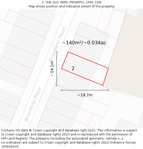 2, THE OLD YARD, PENARTH, CF64 1GW: Plot and title map