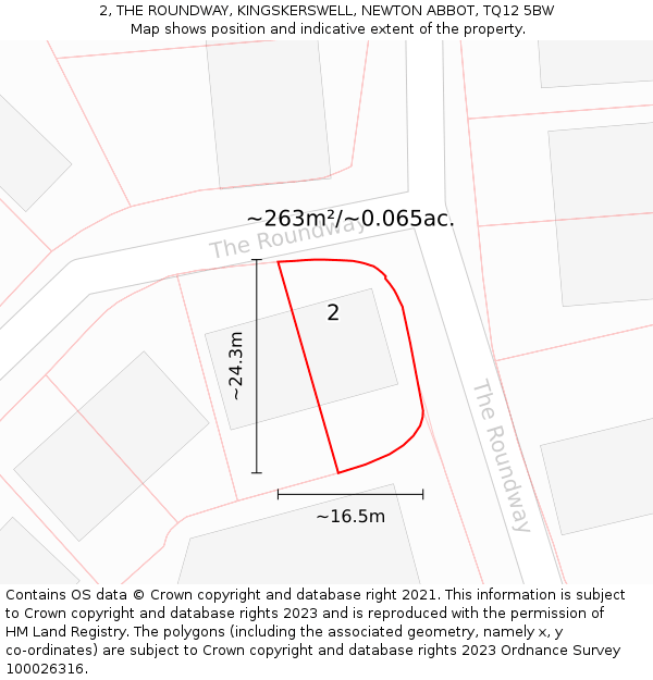 2, THE ROUNDWAY, KINGSKERSWELL, NEWTON ABBOT, TQ12 5BW: Plot and title map