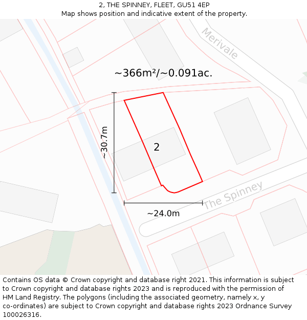 2, THE SPINNEY, FLEET, GU51 4EP: Plot and title map