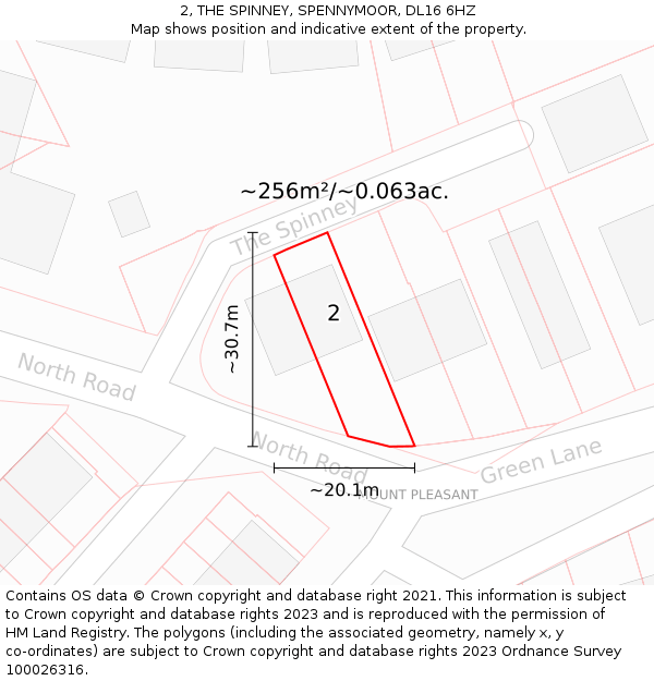 2, THE SPINNEY, SPENNYMOOR, DL16 6HZ: Plot and title map