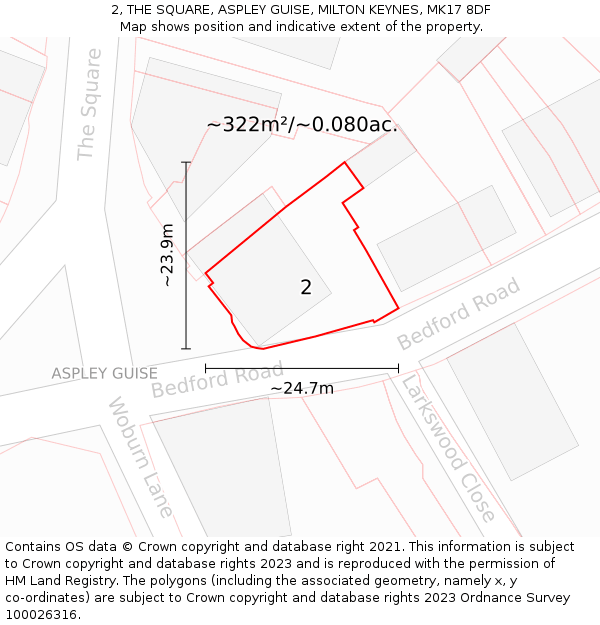 2, THE SQUARE, ASPLEY GUISE, MILTON KEYNES, MK17 8DF: Plot and title map