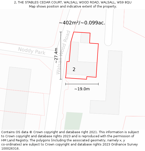 2, THE STABLES CEDAR COURT, WALSALL WOOD ROAD, WALSALL, WS9 8QU: Plot and title map