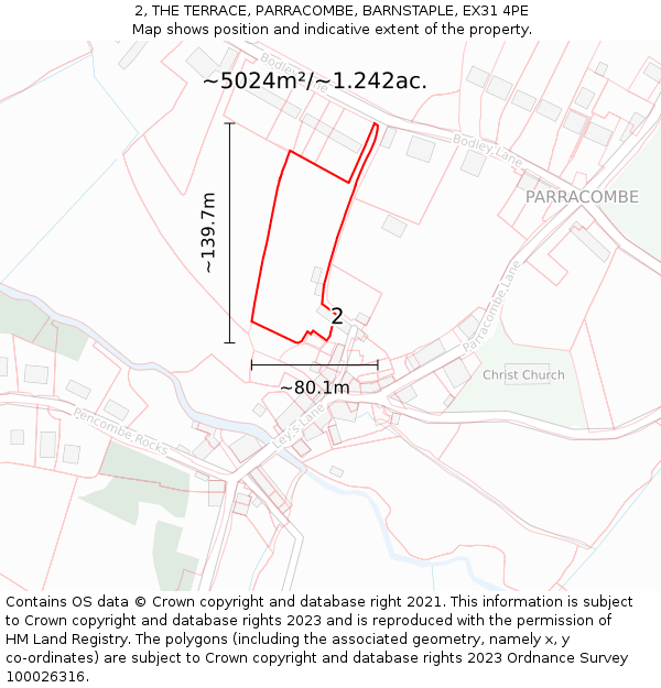 2, THE TERRACE, PARRACOMBE, BARNSTAPLE, EX31 4PE: Plot and title map