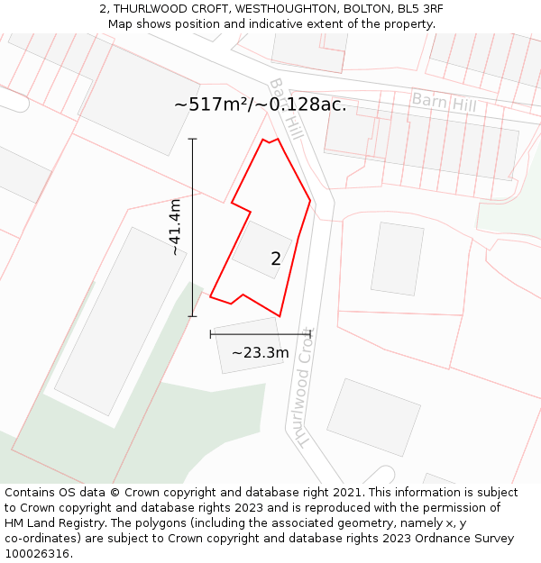 2, THURLWOOD CROFT, WESTHOUGHTON, BOLTON, BL5 3RF: Plot and title map