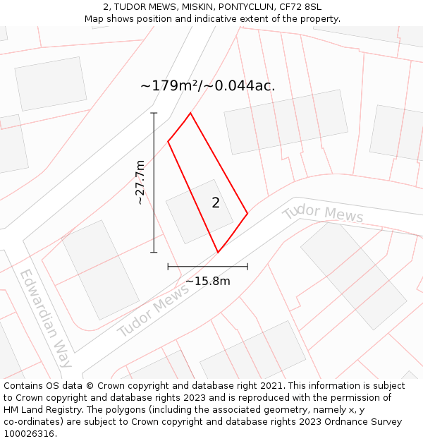 2, TUDOR MEWS, MISKIN, PONTYCLUN, CF72 8SL: Plot and title map