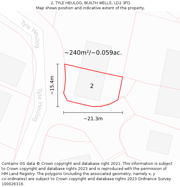 2, TYLE HEULOG, BUILTH WELLS, LD2 3FD: Plot and title map