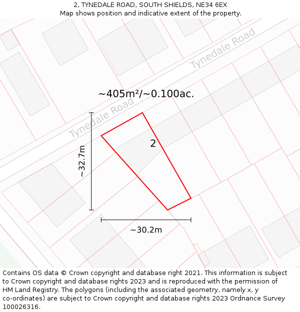 2, TYNEDALE ROAD, SOUTH SHIELDS, NE34 6EX: Plot and title map