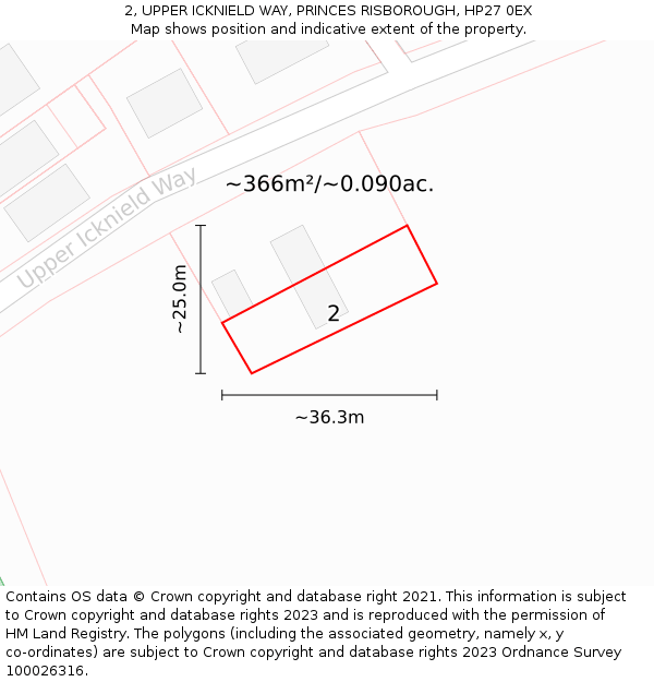 2, UPPER ICKNIELD WAY, PRINCES RISBOROUGH, HP27 0EX: Plot and title map