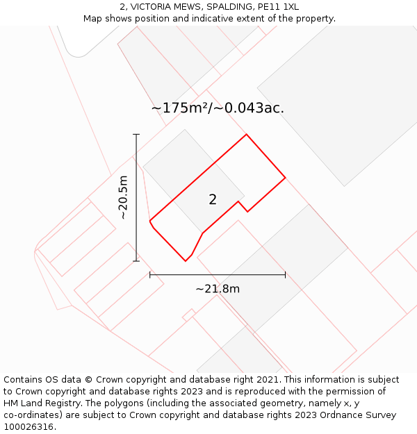 2, VICTORIA MEWS, SPALDING, PE11 1XL: Plot and title map