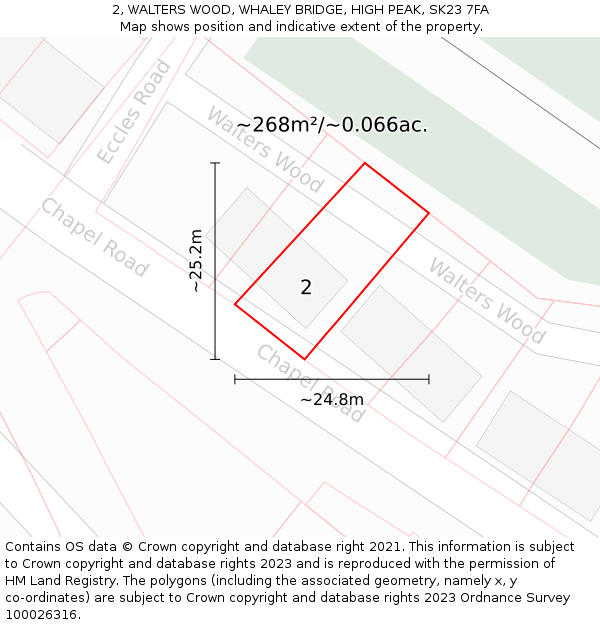 2, WALTERS WOOD, WHALEY BRIDGE, HIGH PEAK, SK23 7FA: Plot and title map