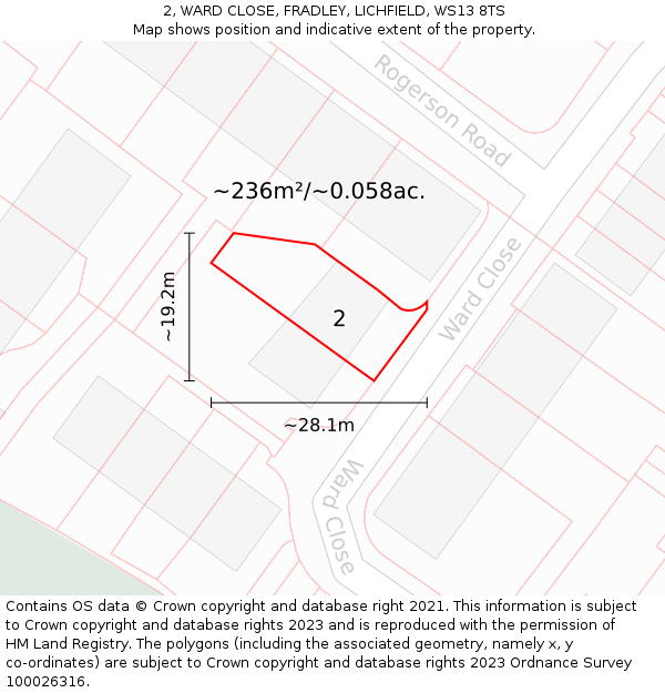 2, WARD CLOSE, FRADLEY, LICHFIELD, WS13 8TS: Plot and title map