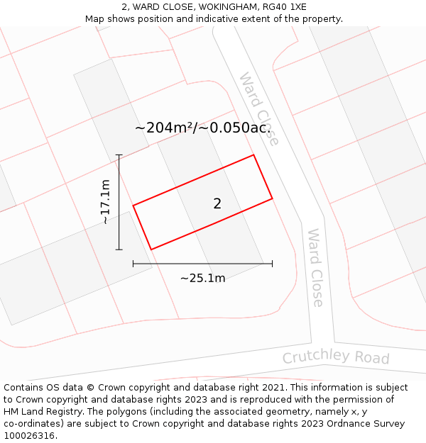 2, WARD CLOSE, WOKINGHAM, RG40 1XE: Plot and title map