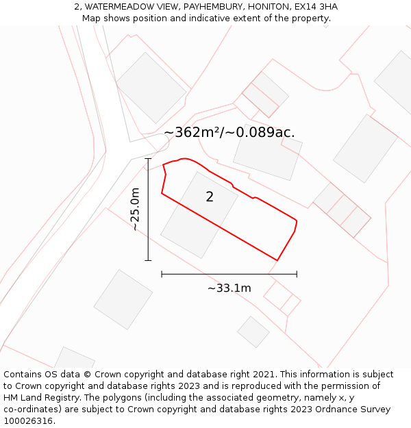 2, WATERMEADOW VIEW, PAYHEMBURY, HONITON, EX14 3HA: Plot and title map