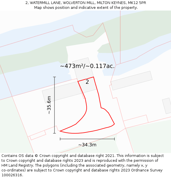 2, WATERMILL LANE, WOLVERTON MILL, MILTON KEYNES, MK12 5PR: Plot and title map