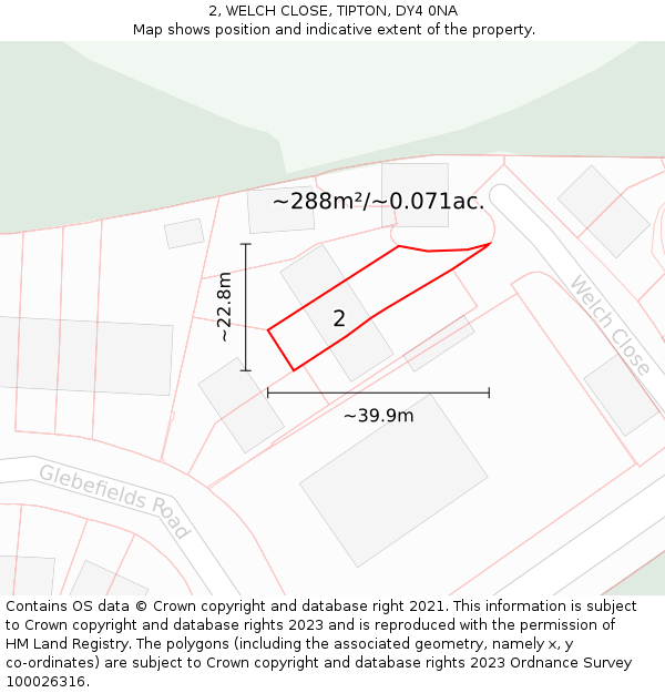 2, WELCH CLOSE, TIPTON, DY4 0NA: Plot and title map