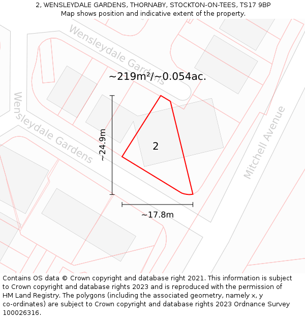 2, WENSLEYDALE GARDENS, THORNABY, STOCKTON-ON-TEES, TS17 9BP: Plot and title map