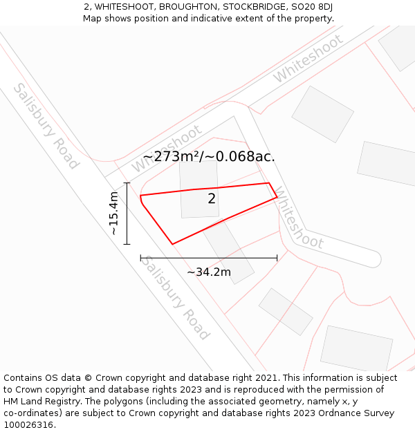 2, WHITESHOOT, BROUGHTON, STOCKBRIDGE, SO20 8DJ: Plot and title map