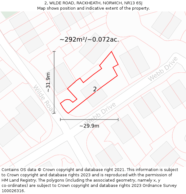 2, WILDE ROAD, RACKHEATH, NORWICH, NR13 6SJ: Plot and title map