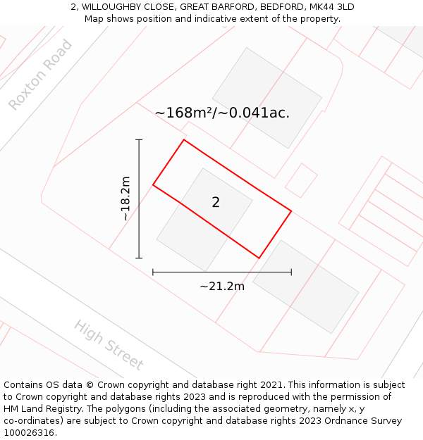 2, WILLOUGHBY CLOSE, GREAT BARFORD, BEDFORD, MK44 3LD: Plot and title map