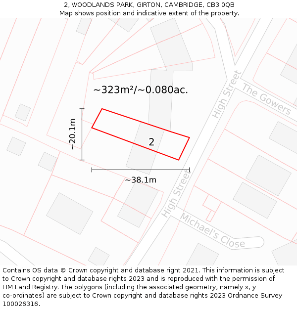 2, WOODLANDS PARK, GIRTON, CAMBRIDGE, CB3 0QB: Plot and title map